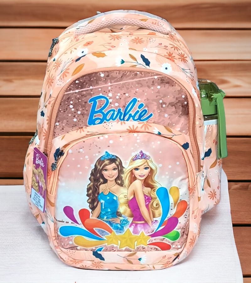 Barbie Print Kids School Bag with 3 compartments - School Backpack for Boys & Girls (Size: 18 * 14 Inch, Multicolor)
